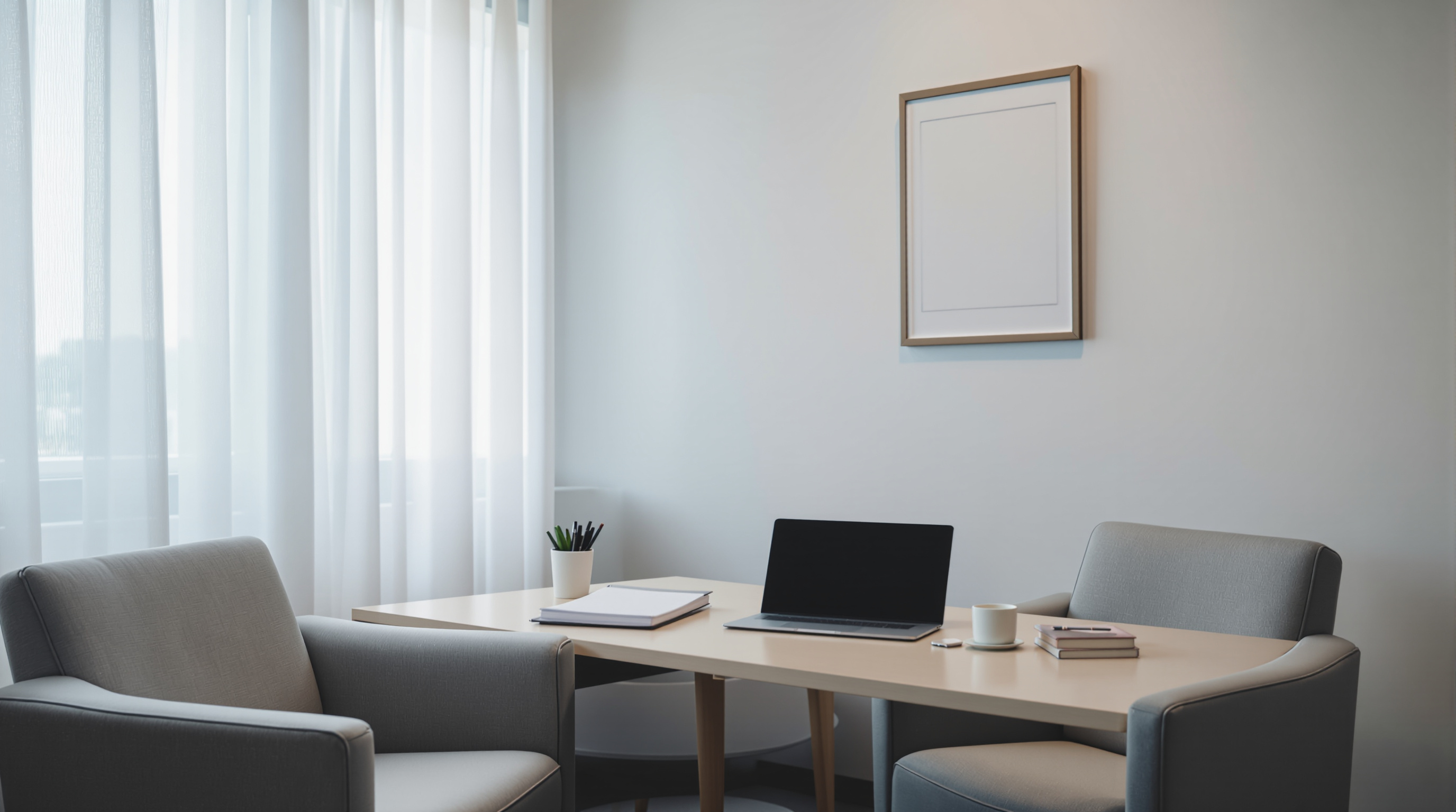 A private consultation room with two armchairs and a small round table