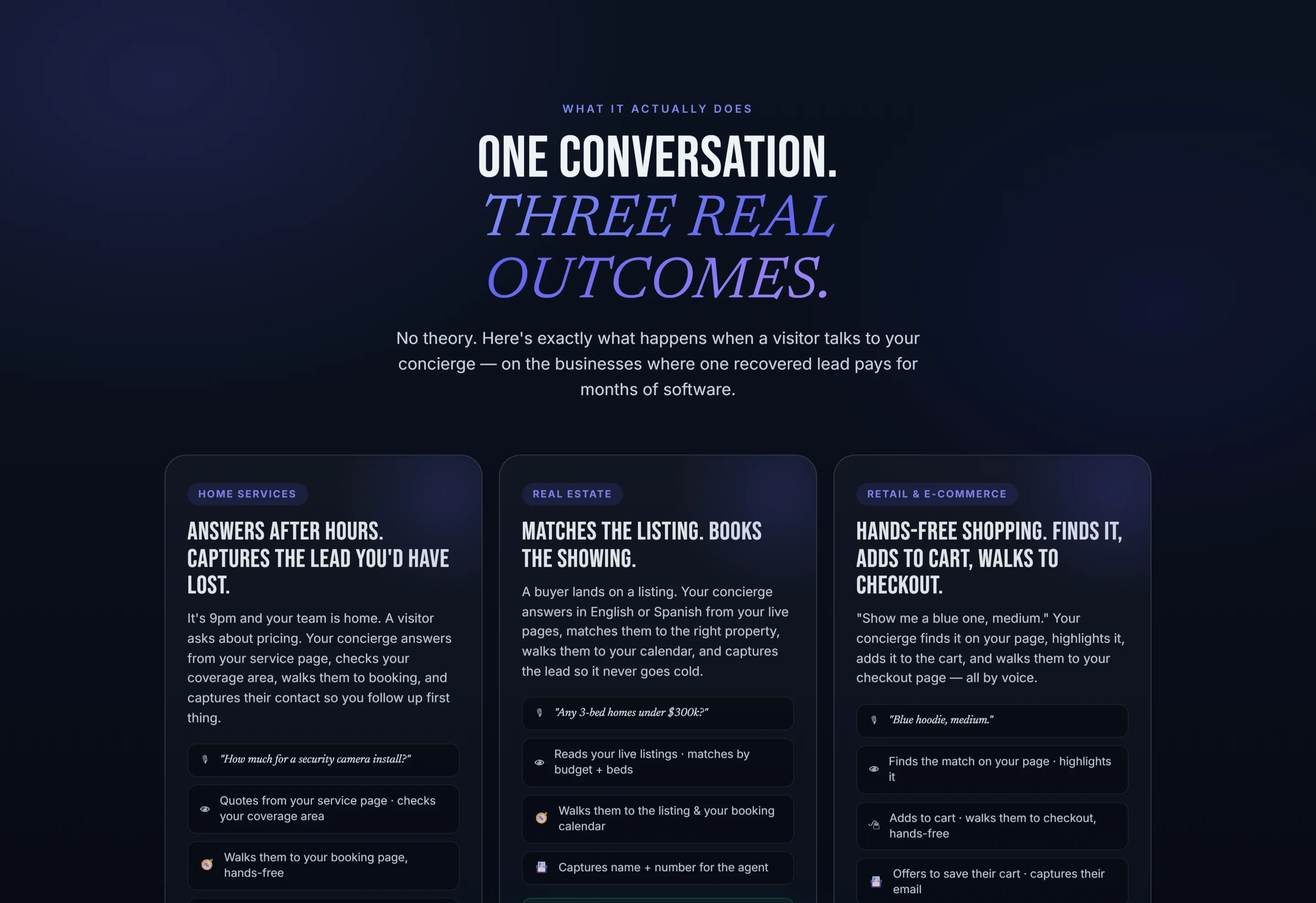 Pet Buddy outcomes dashboard showing captured conversations